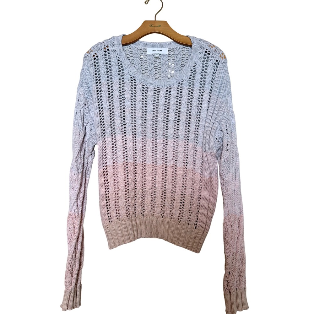 JOHN + JENN Ombre Fisherman Knit Cotton Sweater Pullover Crew Neck Women M